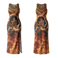 Samoa Siva Afi Dance Fireknife Family Matching Tank Maxi Dress and Hawaiian Shirt Samoan Tribal Motif Dancing in the Fire