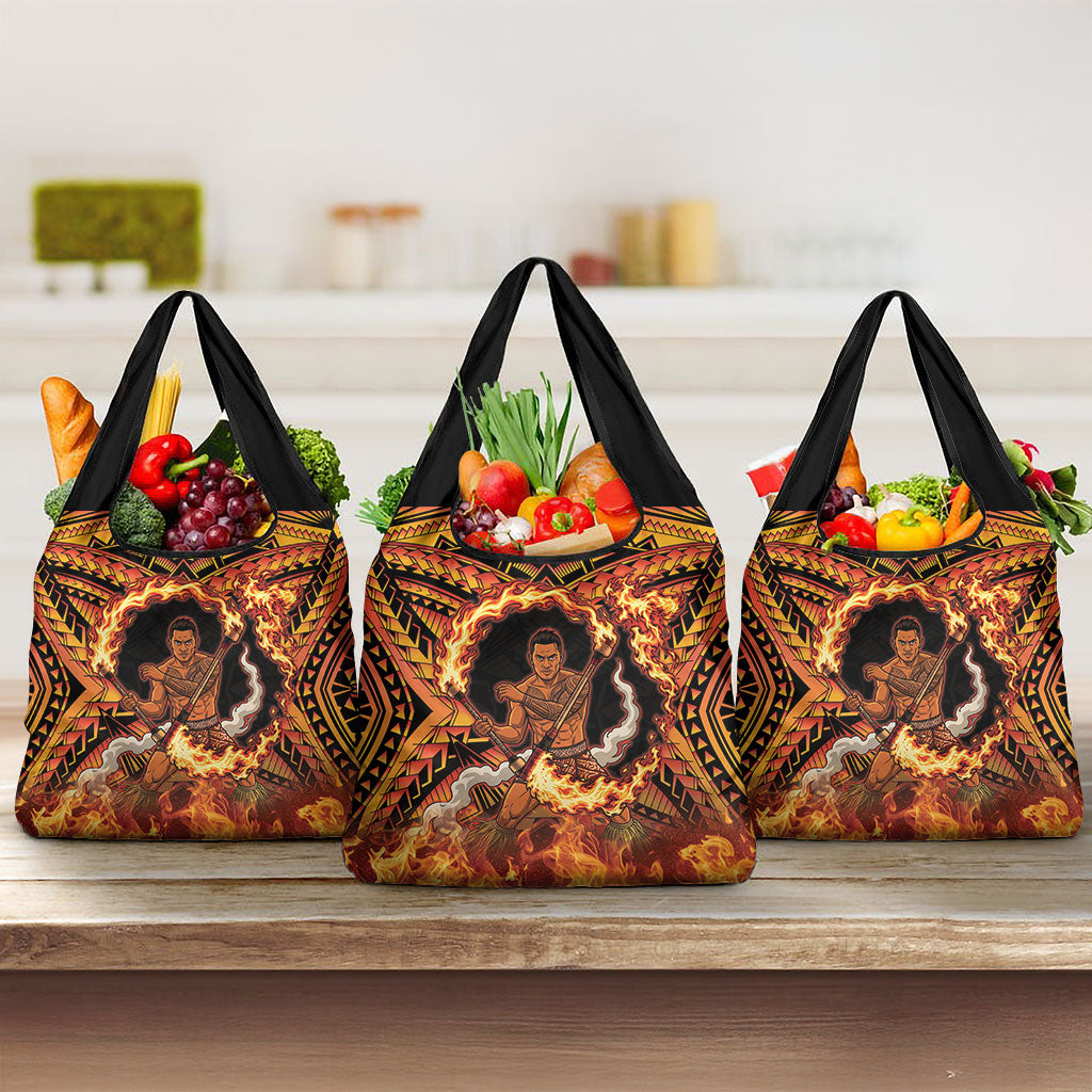 Samoa Siva Afi Dance Fireknife Grocery Bag Samoan Tribal Motif Dancing in the Fire