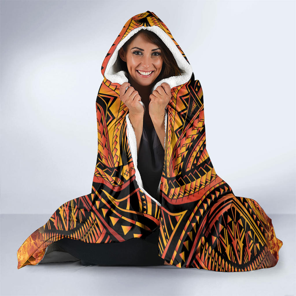 Samoa Siva Afi Dance Fireknife Hooded Blanket Samoan Tribal Motif Dancing in the Fire