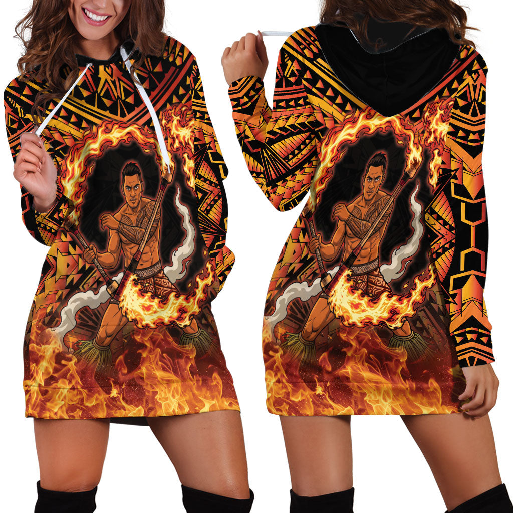 Samoa Siva Afi Dance Fireknife Hoodie Dress Samoan Tribal Motif Dancing in the Fire