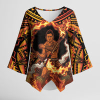 Samoa Siva Afi Dance Fireknife Kimono Sleeve Blouse Samoan Tribal Motif Dancing in the Fire