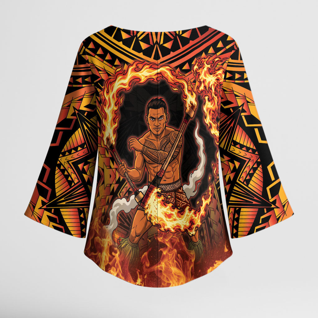 Samoa Siva Afi Dance Fireknife Kimono Sleeve Blouse Samoan Tribal Motif Dancing in the Fire