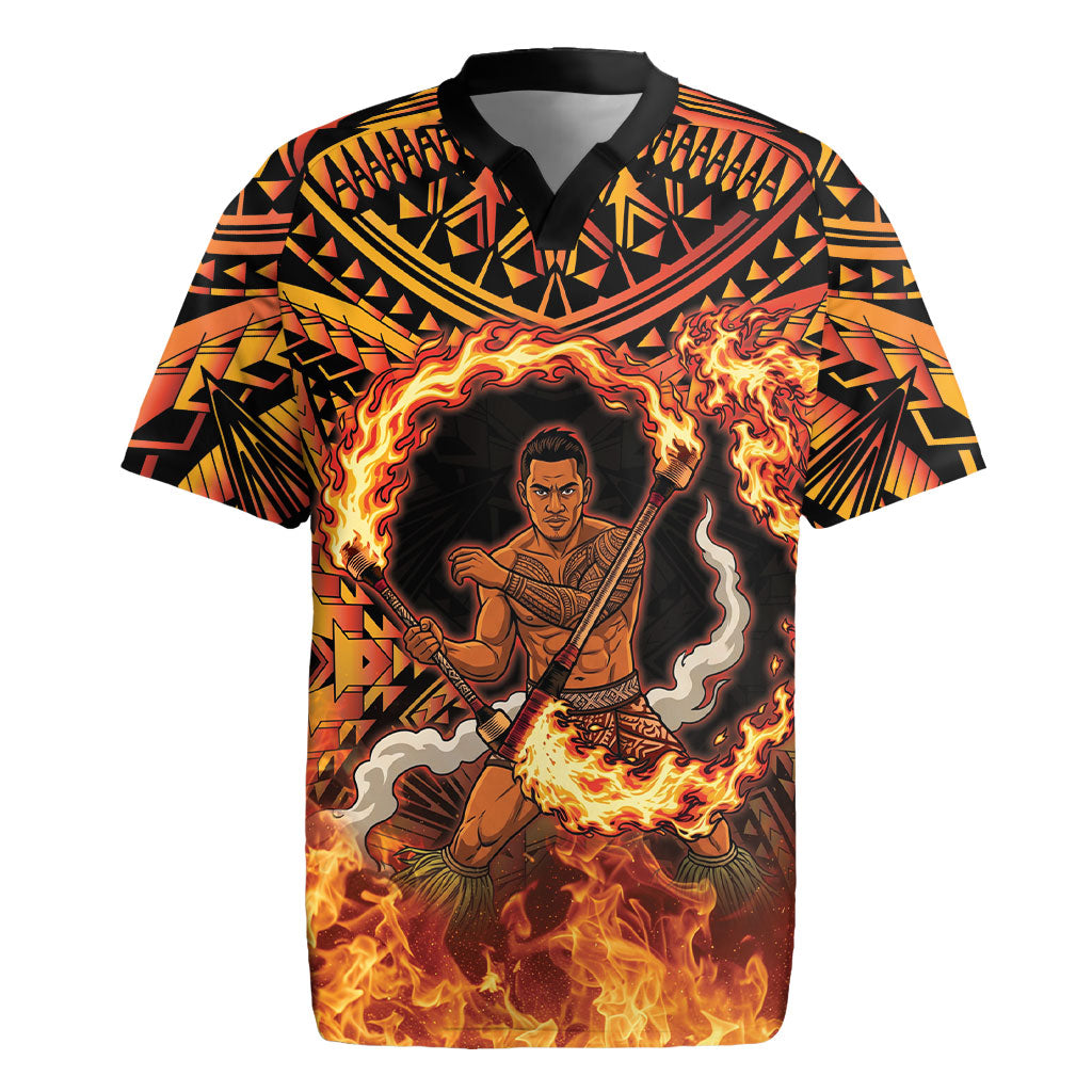 Samoa Siva Afi Dance Fireknife Rugby Jersey Samoan Tribal Motif Dancing in the Fire