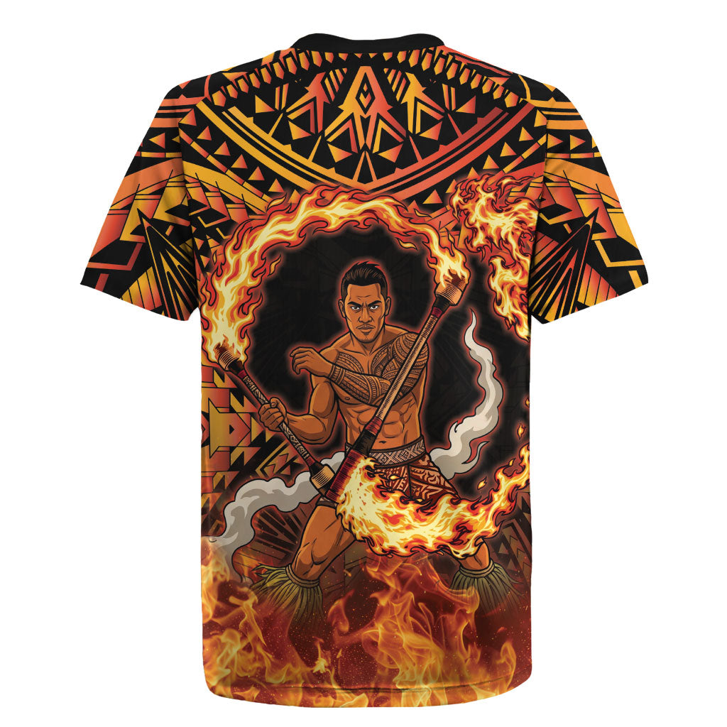 Samoa Siva Afi Dance Fireknife Rugby Jersey Samoan Tribal Motif Dancing in the Fire