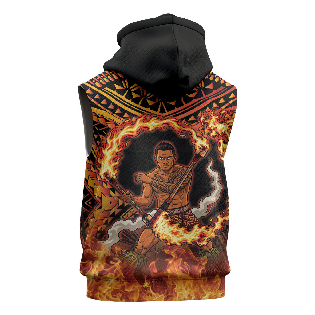 Samoa Siva Afi Dance Fireknife Sleeveless Hoodie Samoan Tribal Motif Dancing in the Fire