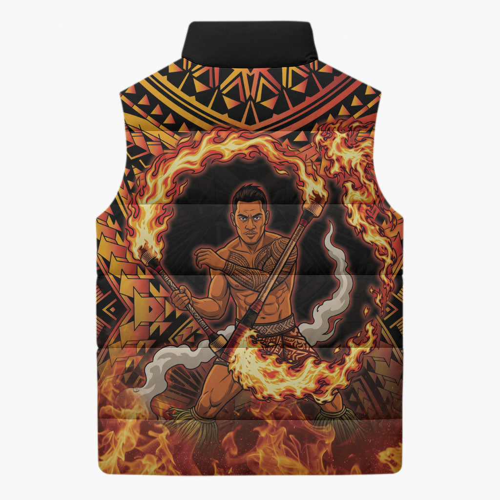 Samoa Siva Afi Dance Fireknife Sleeveless Puffer Jacket Samoan Tribal Motif Dancing in the Fire