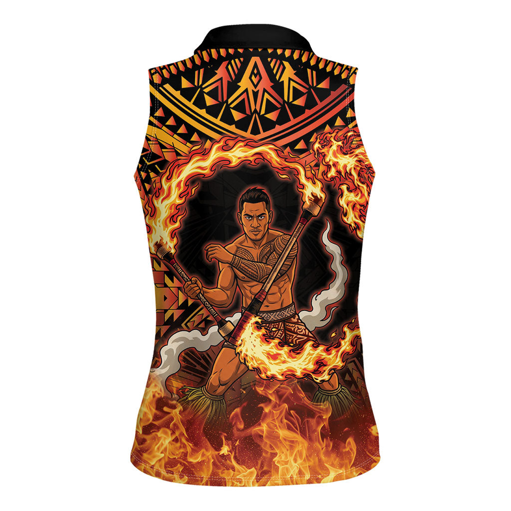 Samoa Siva Afi Dance Fireknife Women Sleeveless Polo Shirt Samoan Tribal Motif Dancing in the Fire