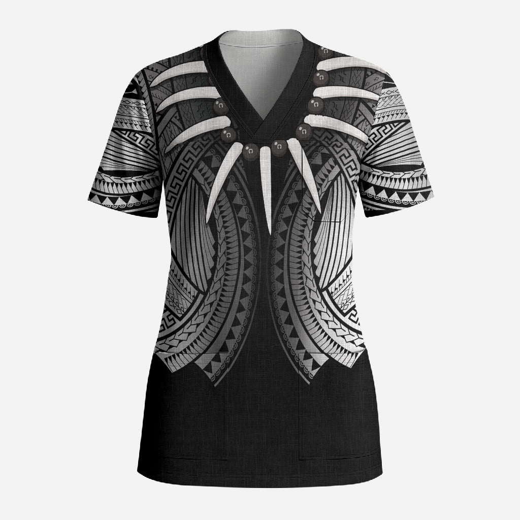 Samoan Ula Nifo Afi Tribal Scrub Top Polynesian Pattern