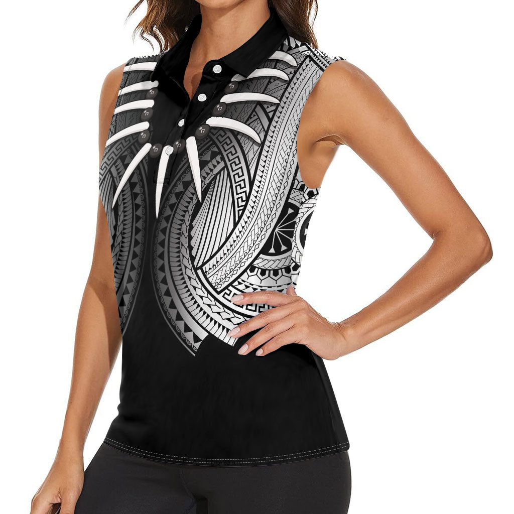 Samoan Ula Nifo Afi Tribal Women Sleeveless Polo Shirt Polynesian Pattern