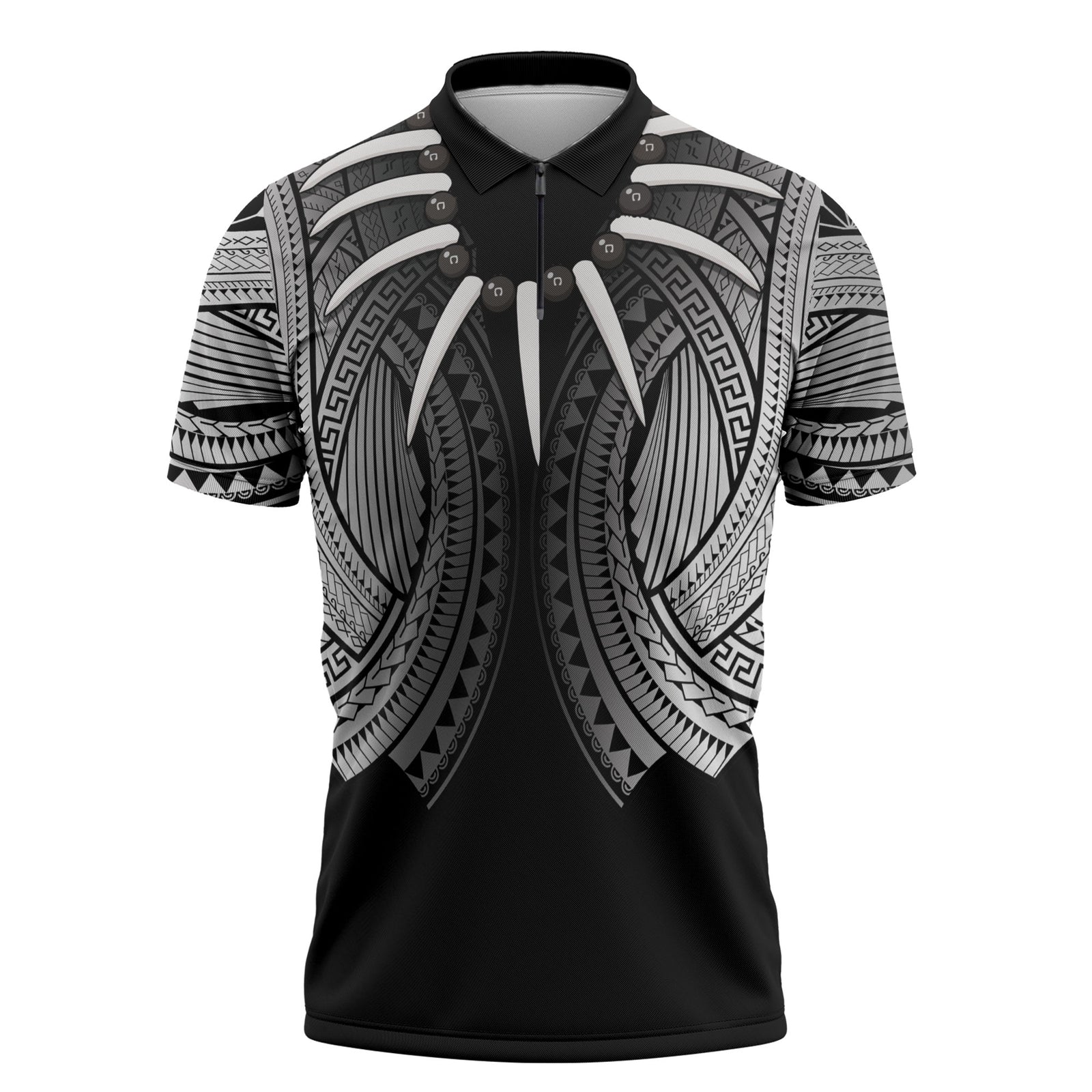 Samoan Ula Nifo Afi Tribal Zipper Polo Shirt Polynesian Pattern