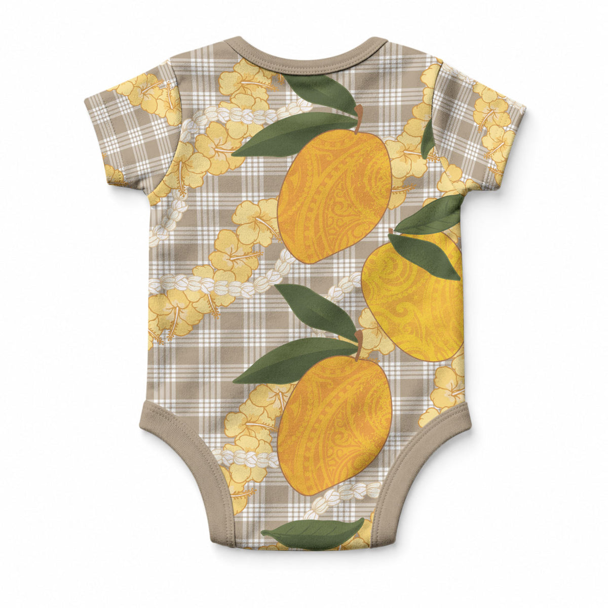Maku'e Hawaiian Mango Palaka Baby Onesie Aloha Hibiscus Pikake Lei LT9 - Polynesian Pride