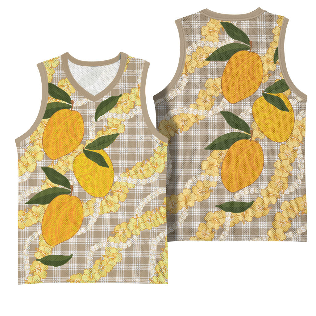 Maku'e Hawaiian Mango Palaka Basketball Jersey Aloha Hibiscus Pikake Lei