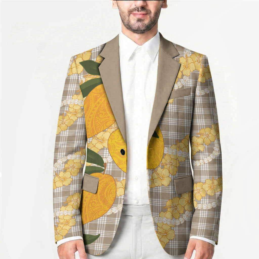 Maku'e Hawaiian Mango Palaka Blazer Aloha Hibiscus Pikake Lei