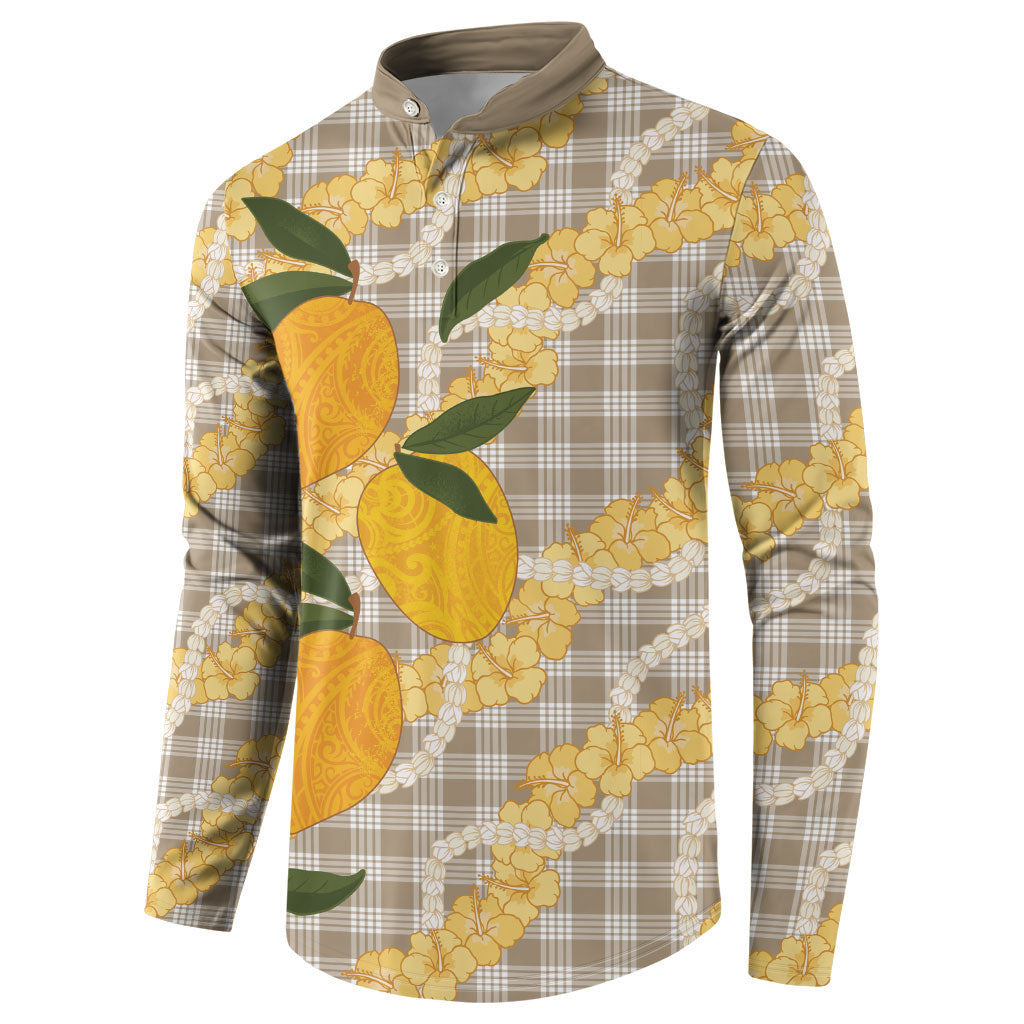 Maku'e Hawaiian Mango Palaka Button Sweatshirt Aloha Hibiscus Pikake Lei