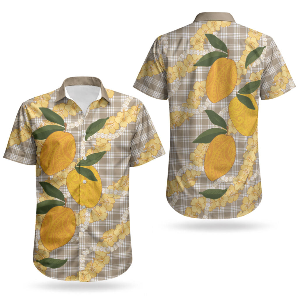 Maku'e Hawaiian Mango Palaka Couples Matching Mermaid Dress and Hawaiian Shirt Aloha Hibiscus Pikake Lei
