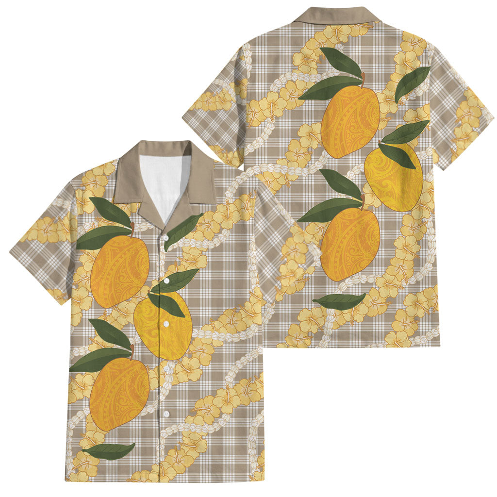Maku'e Hawaiian Mango Palaka Family Matching Mermaid Dress and Hawaiian Shirt Aloha Hibiscus Pikake Lei
