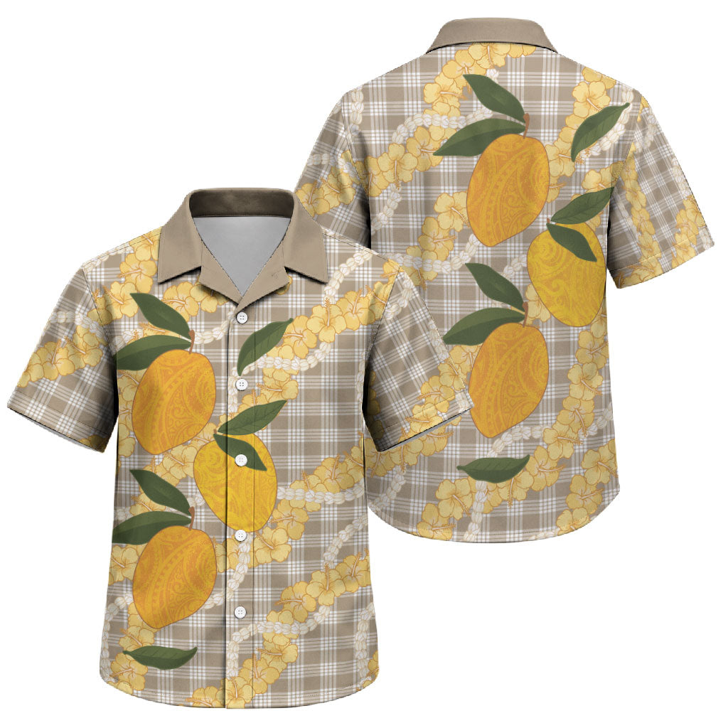 Maku'e Hawaiian Mango Palaka Family Matching Off Shoulder Maxi Dress and Hawaiian Shirt Aloha Hibiscus Pikake Lei