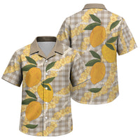 Maku'e Hawaiian Mango Palaka Family Matching Off Shoulder Short Dress and Hawaiian Shirt Aloha Hibiscus Pikake Lei