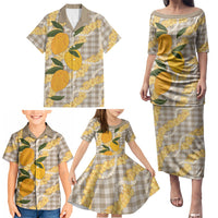 Maku'e Hawaiian Mango Palaka Family Matching Puletasi and Hawaiian Shirt Aloha Hibiscus Pikake Lei