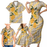 Maku'e Hawaiian Mango Palaka Family Matching Short Sleeve Bodycon Dress and Hawaiian Shirt Aloha Hibiscus Pikake Lei