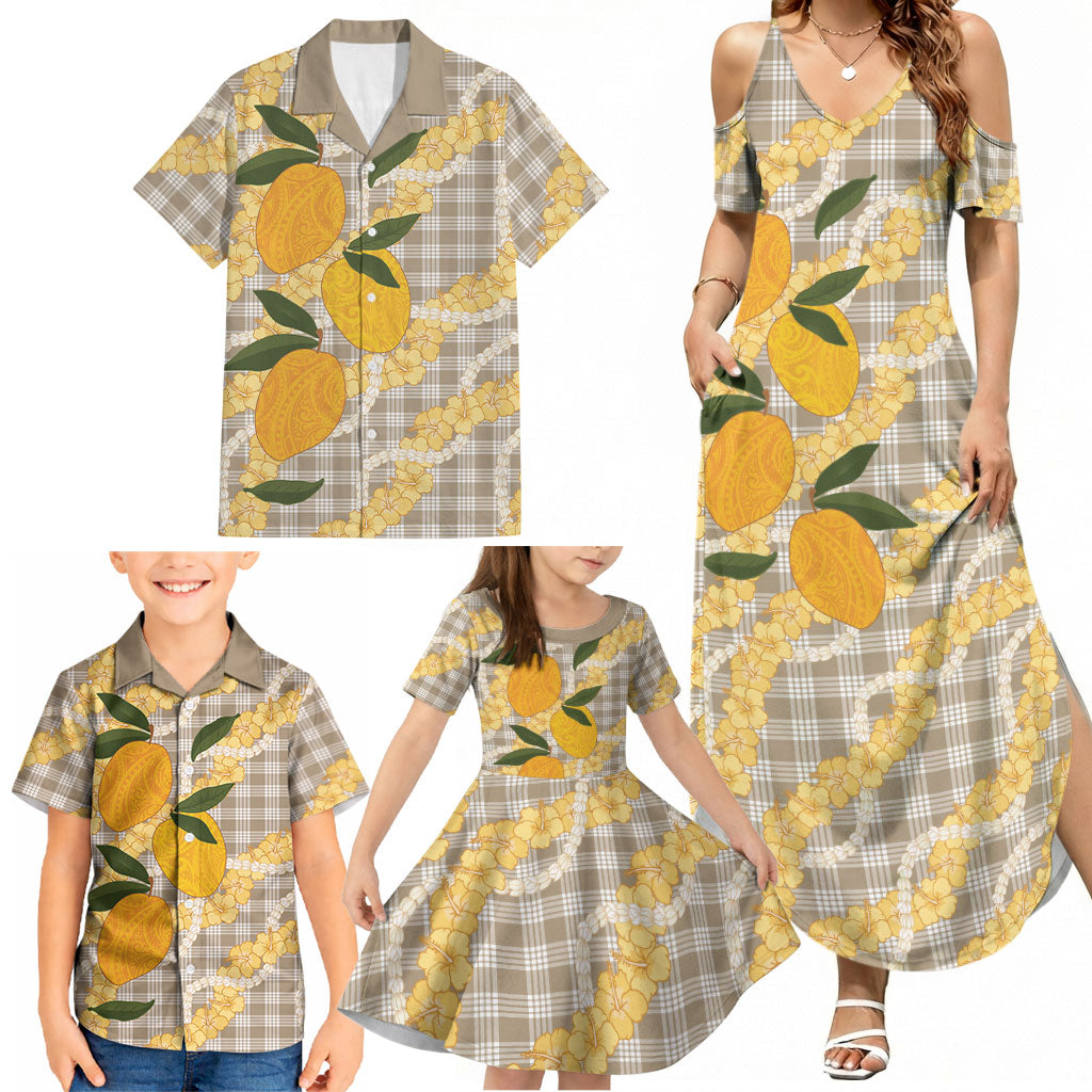 Maku'e Hawaiian Mango Palaka Family Matching Summer Maxi Dress and Hawaiian Shirt Aloha Hibiscus Pikake Lei LT9 - Polynesian Pride