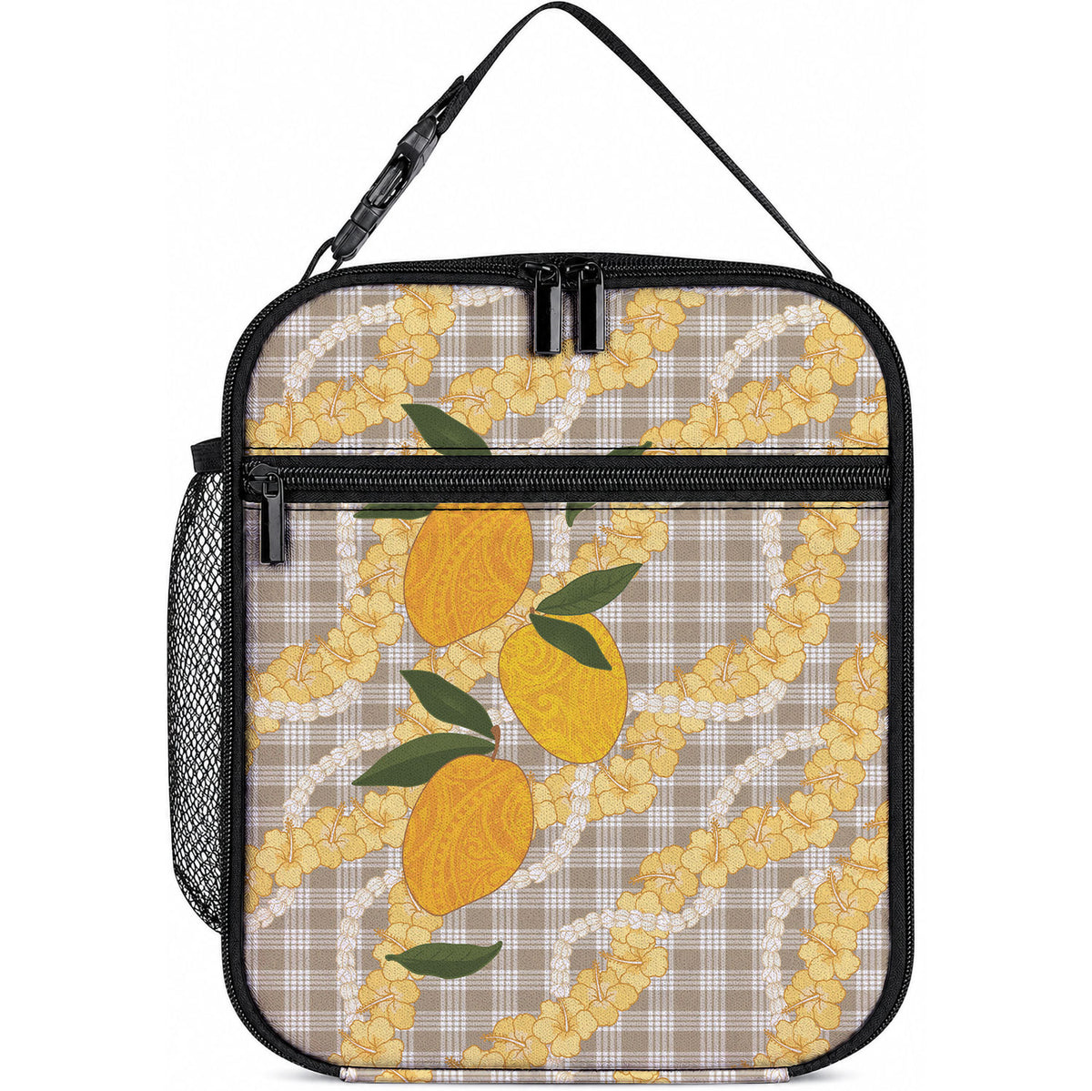 Maku'e Hawaiian Mango Palaka Lunch Bag Aloha Hibiscus Pikake Lei LT9 10.2 × 8.3 × 4.3 inch Brown - Polynesian Pride