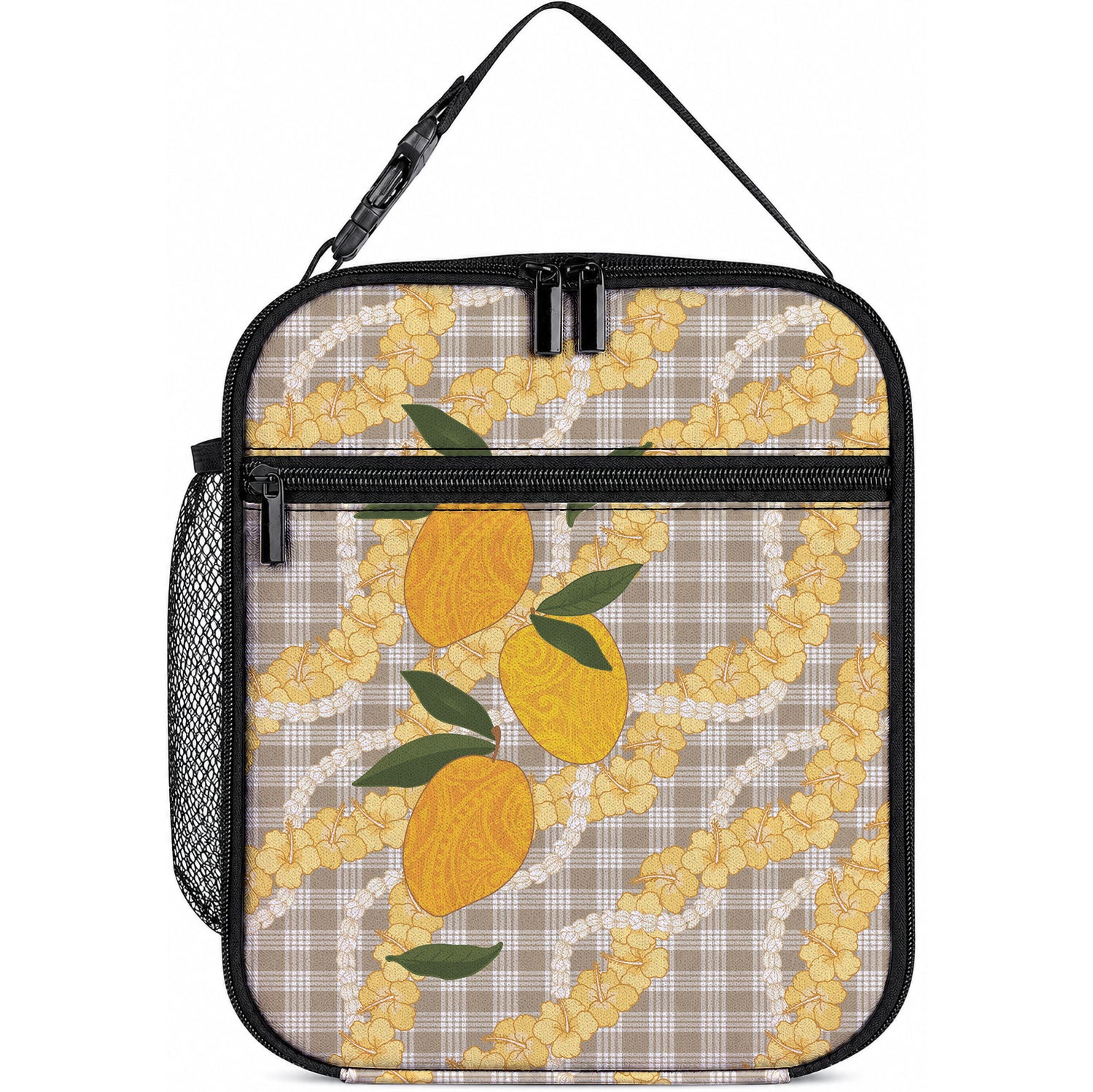 Maku'e Hawaiian Mango Palaka Lunch Bag Aloha Hibiscus Pikake Lei LT9 10.2 × 8.3 × 4.3 inch Brown - Polynesian Pride