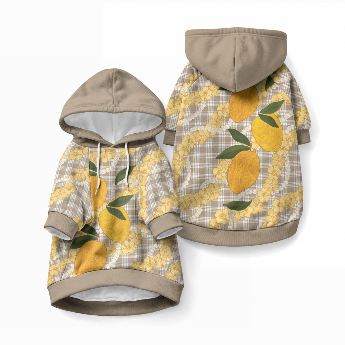 Maku'e Hawaiian Mango Palaka Pet Hoodie Aloha Hibiscus Pikake Lei LT9 Pullover Brown - Polynesian Pride