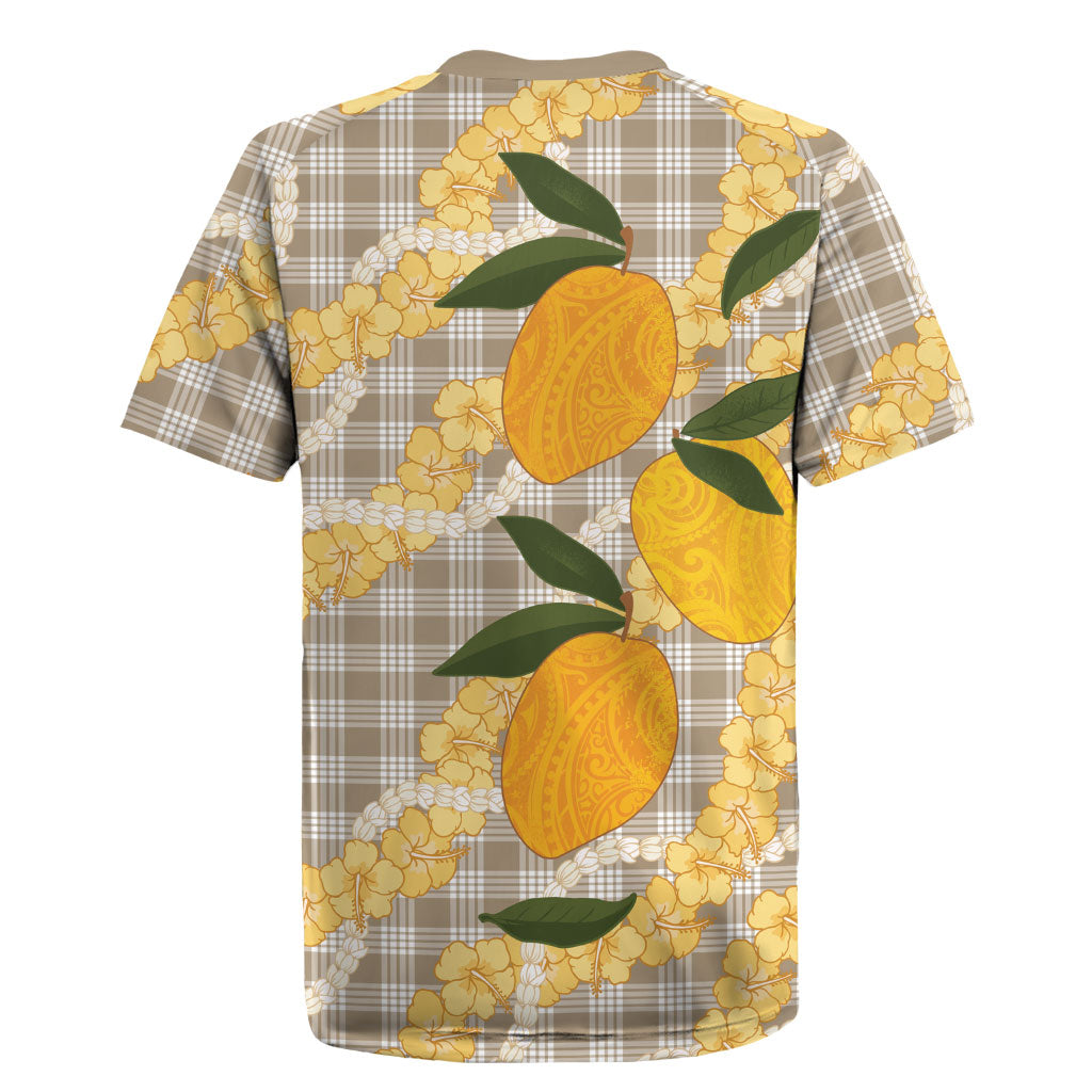 Maku'e Hawaiian Mango Palaka Rugby Jersey Aloha Hibiscus Pikake Lei