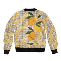 Maku'e Hawaiian Mango Palaka Sleeve Zip Bomber Jacket Aloha Hibiscus Pikake Lei
