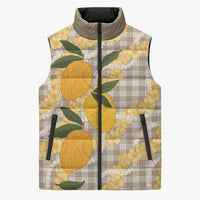 Maku'e Hawaiian Mango Palaka Sleeveless Puffer Jacket Aloha Hibiscus Pikake Lei