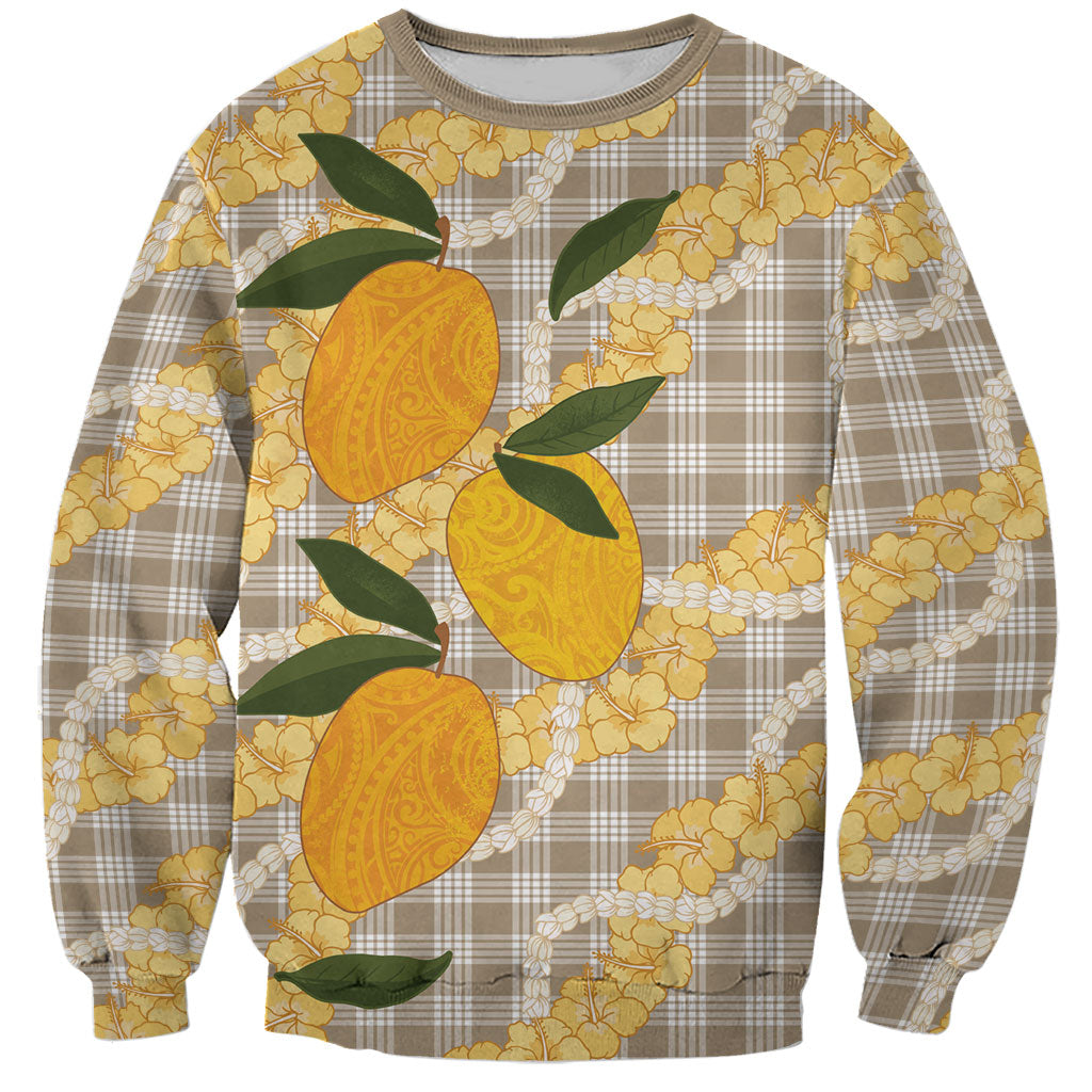 Maku'e Hawaiian Mango Palaka Sweatshirt Aloha Hibiscus Pikake Lei