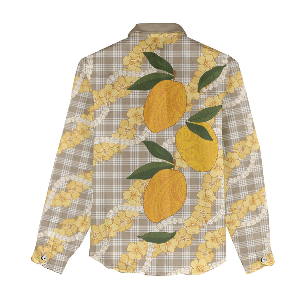 Maku'e Hawaiian Mango Palaka Women Casual Shirt Aloha Hibiscus Pikake Lei