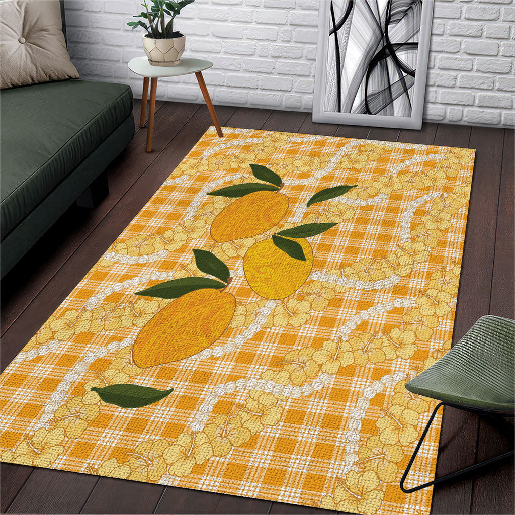 Alani Hawaiian Mango Palaka Area Rug Aloha Hibiscus Pikake Lei