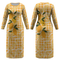 Alani Hawaiian Mango Palaka Couples Matching Long Sleeve Bodycon Dress and Long Sleeve Button Shirt Aloha Hibiscus Pikake Lei
