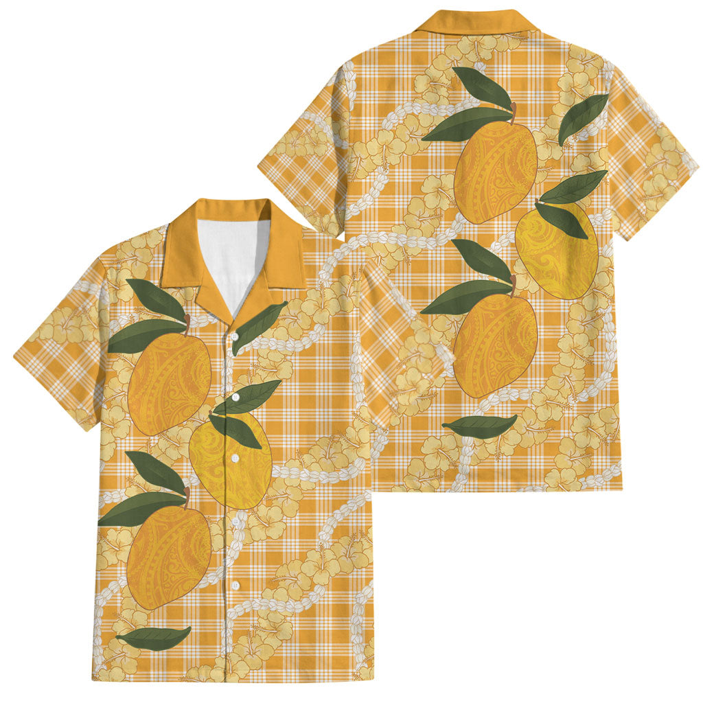 Alani Hawaiian Mango Palaka Family Matching Off Shoulder Maxi Dress and Hawaiian Shirt Aloha Hibiscus Pikake Lei