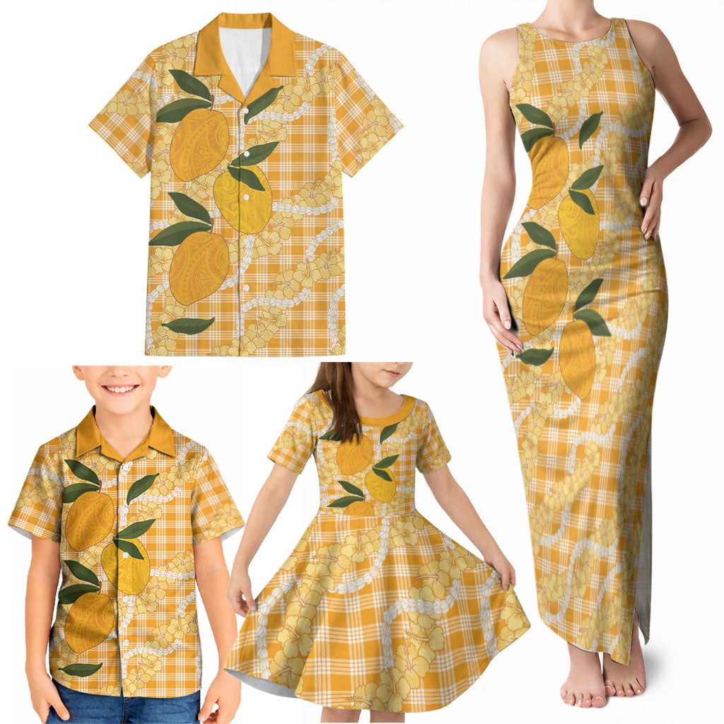 Alani Hawaiian Mango Palaka Family Matching Tank Maxi Dress and Hawaiian Shirt Aloha Hibiscus Pikake Lei LT9 - Polynesian Pride