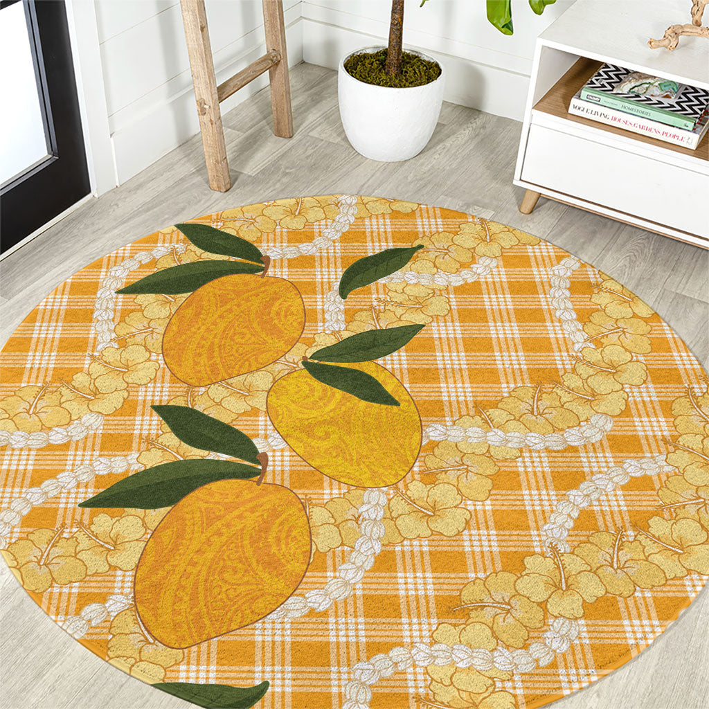 Alani Hawaiian Mango Palaka Round Carpet Aloha Hibiscus Pikake Lei