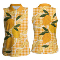 Alani Hawaiian Mango Palaka Women Sleeveless Polo Shirt Aloha Hibiscus Pikake Lei