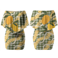Uliuli Ahiahia Hawaiian Mango Palaka Family Matching Off Shoulder Short Dress and Hawaiian Shirt Aloha Hibiscus Pikake Lei