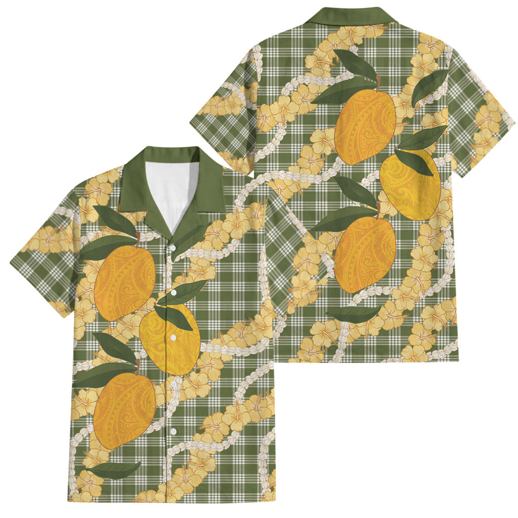 Uliuli Ahiahia Hawaiian Mango Palaka Family Matching Off Shoulder Short Dress and Hawaiian Shirt Aloha Hibiscus Pikake Lei