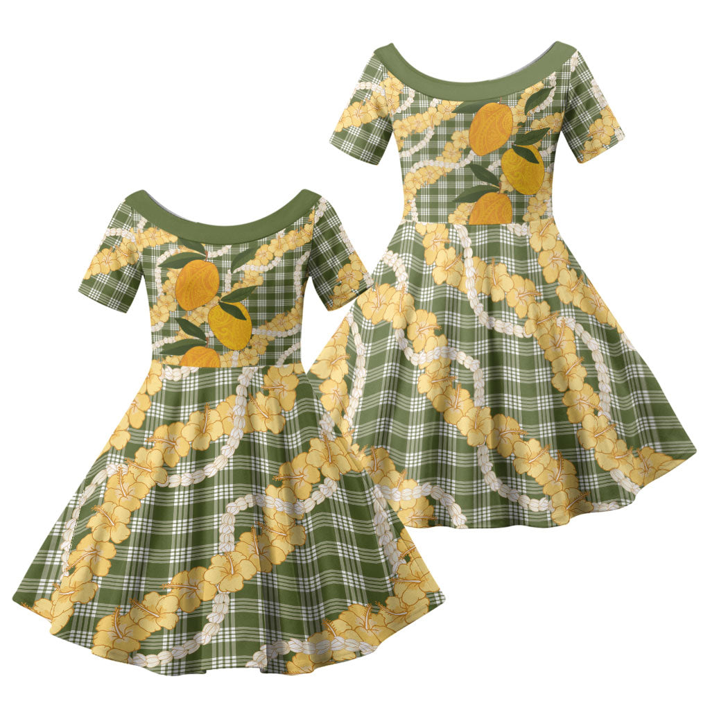 Uliuli Ahiahia Hawaiian Mango Palaka Family Matching Summer Maxi Dress and Hawaiian Shirt Aloha Hibiscus Pikake Lei