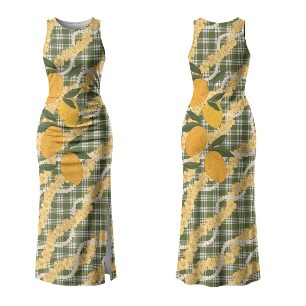 Uliuli Ahiahia Hawaiian Mango Palaka Family Matching Tank Maxi Dress and Hawaiian Shirt Aloha Hibiscus Pikake Lei