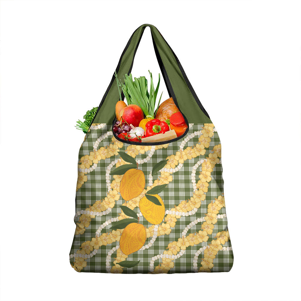 Uliuli Ahiahia Hawaiian Mango Palaka Grocery Bag Aloha Hibiscus Pikake Lei