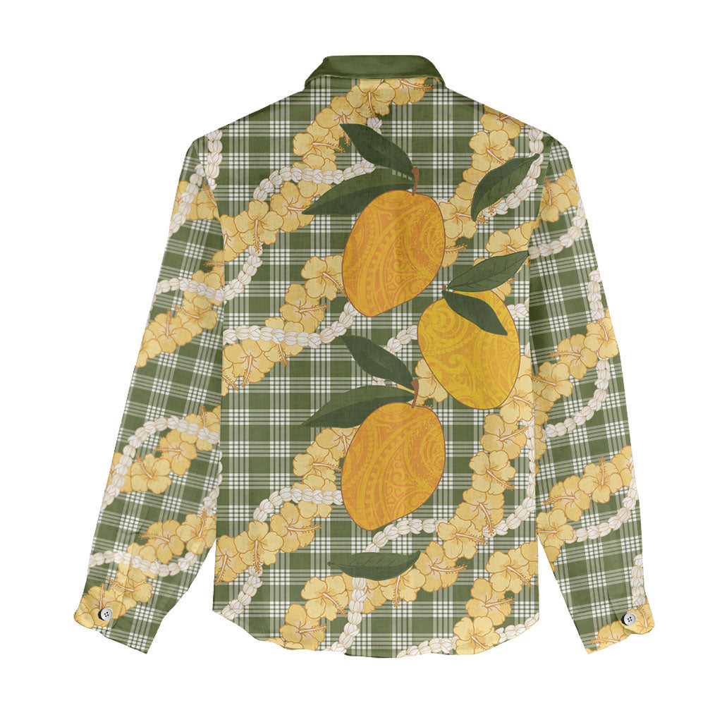 Uliuli Ahiahia Hawaiian Mango Palaka Women Casual Shirt Aloha Hibiscus Pikake Lei