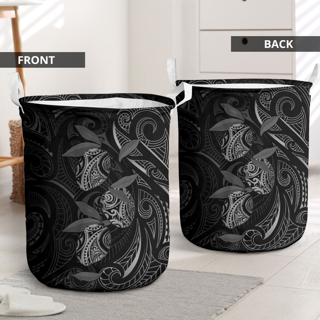 Hawaiian Mango Tribal Tattoo Laundry Basket Black White Pacific Traditional Pattern
