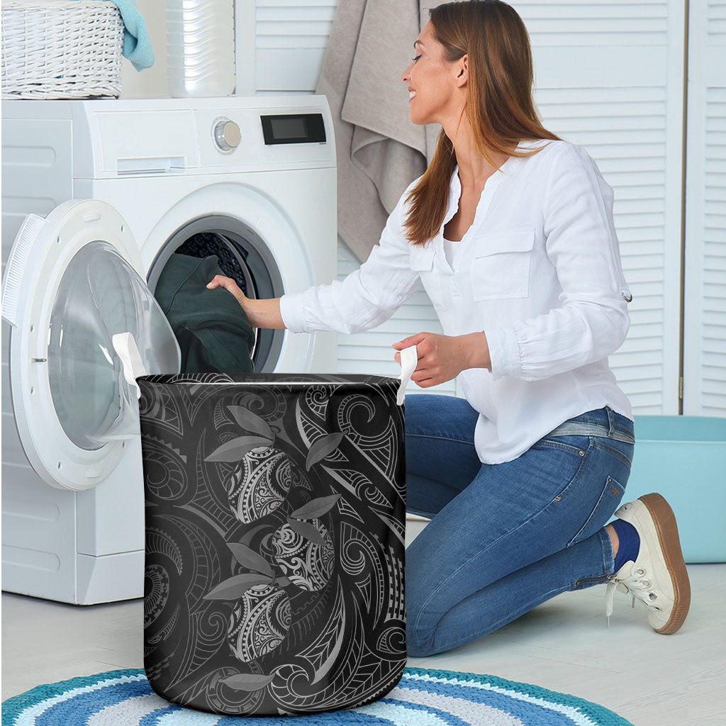 Hawaiian Mango Tribal Tattoo Laundry Basket Black White Pacific Traditional Pattern