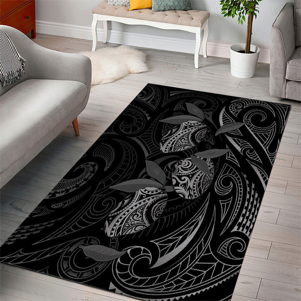 Hawaiian Mango Tribal Tattoo Area Rug Black White Pacific Traditional Pattern