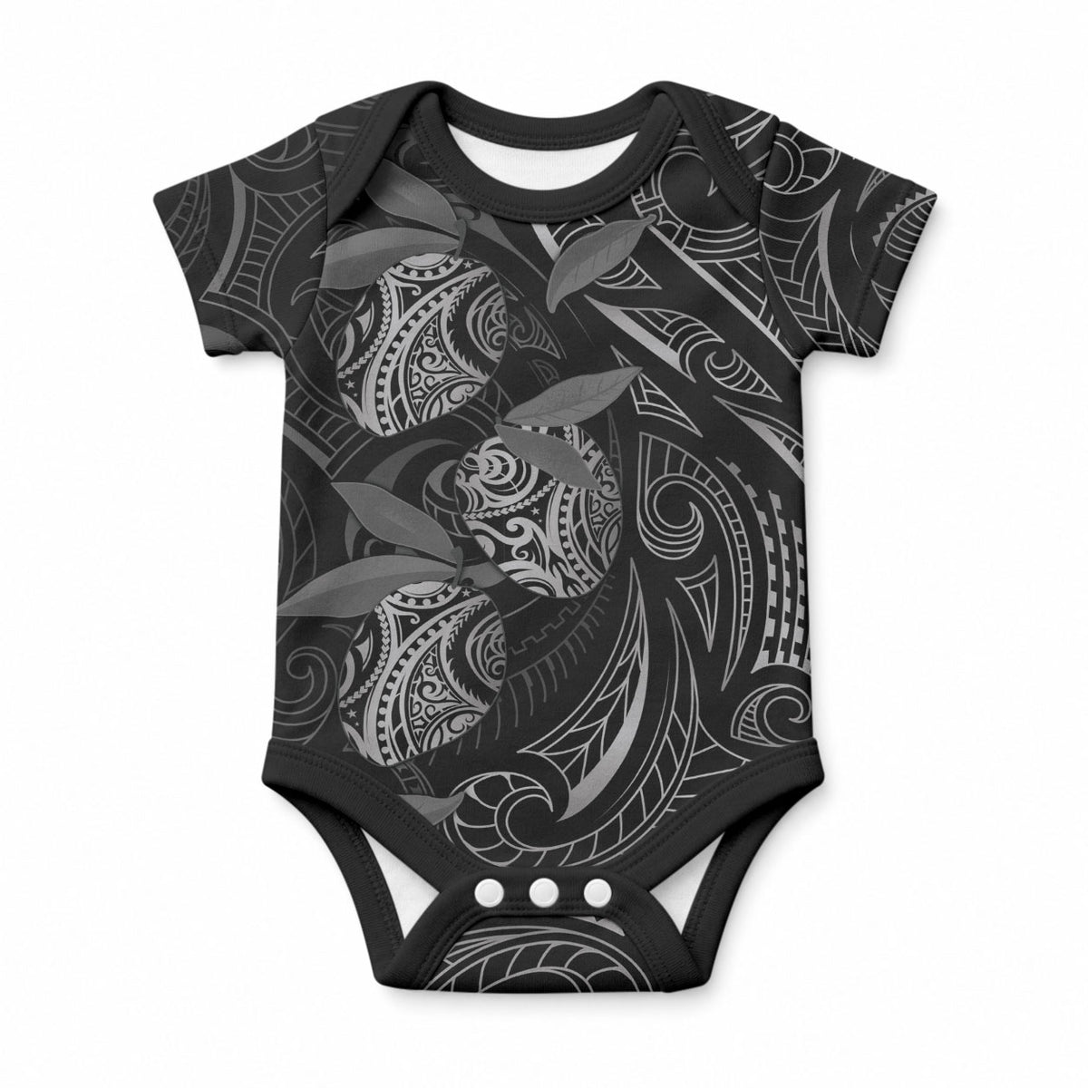 Hawaiian Mango Tribal Tattoo Baby Onesie Black White Pacific Traditional Pattern LT9 Black - Polynesian Pride