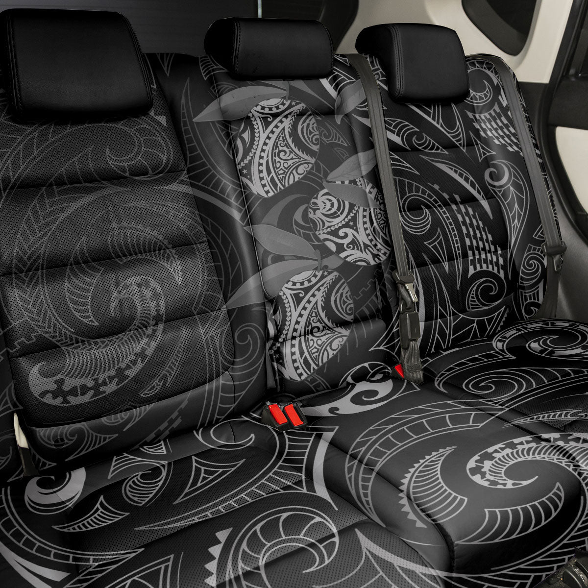 Hawaiian Mango Tribal Tattoo Back Car Seat Cover Black White Pacific Traditional Pattern